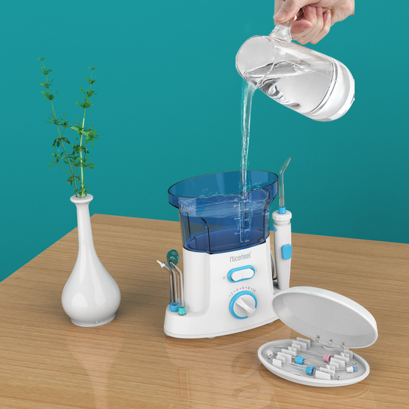 600 میلی لیتر نخ دندان آب ABS قابل تنظیم برای مصارف خانوادگی Oral Spa آبی سفید