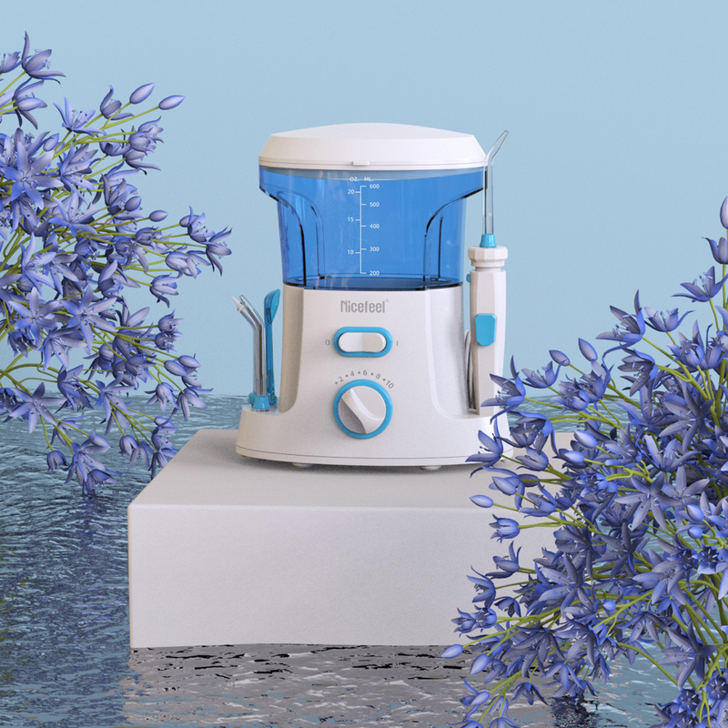 600 میلی لیتر نخ دندان آب ABS قابل تنظیم برای مصارف خانوادگی Oral Spa آبی سفید