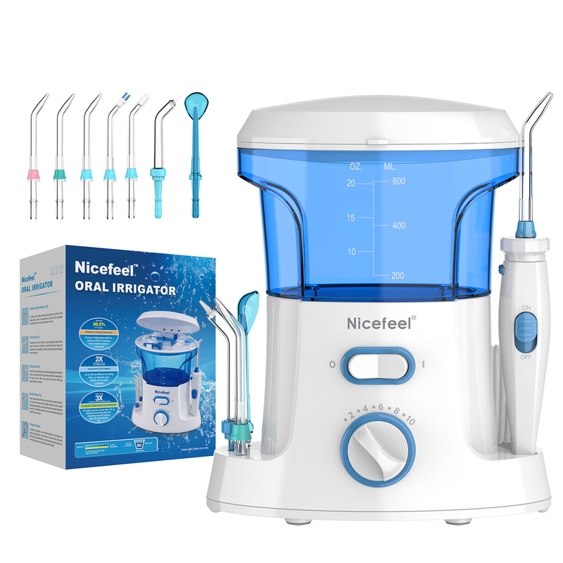 600 میلی لیتر نخ دندان آب ABS قابل تنظیم برای مصارف خانوادگی Oral Spa آبی سفید
